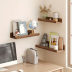 Floating Wall Shelves Set of 3, Wall Mounted Display Shelf 3 Sizes Heavy Duty Brown Storage Rack – Space Saving Home Organizer for Bathroom Bedroom Living Room Kitchen