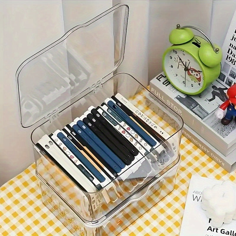 Acrylic Clear Desktop Storage Box with Lid – Smartphone Case Holder & Desk Drawer Organizer for Home Office Accessories, Storage Bins for Home Organization