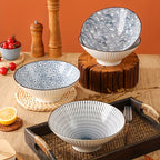 Japanese Ramen Bowls Set of 2 or 4 Ceramic Blue White Leaf Pattern 8 Inch 32oz Noodle Soup Bowl for Pho Ramen Pasta Cereal