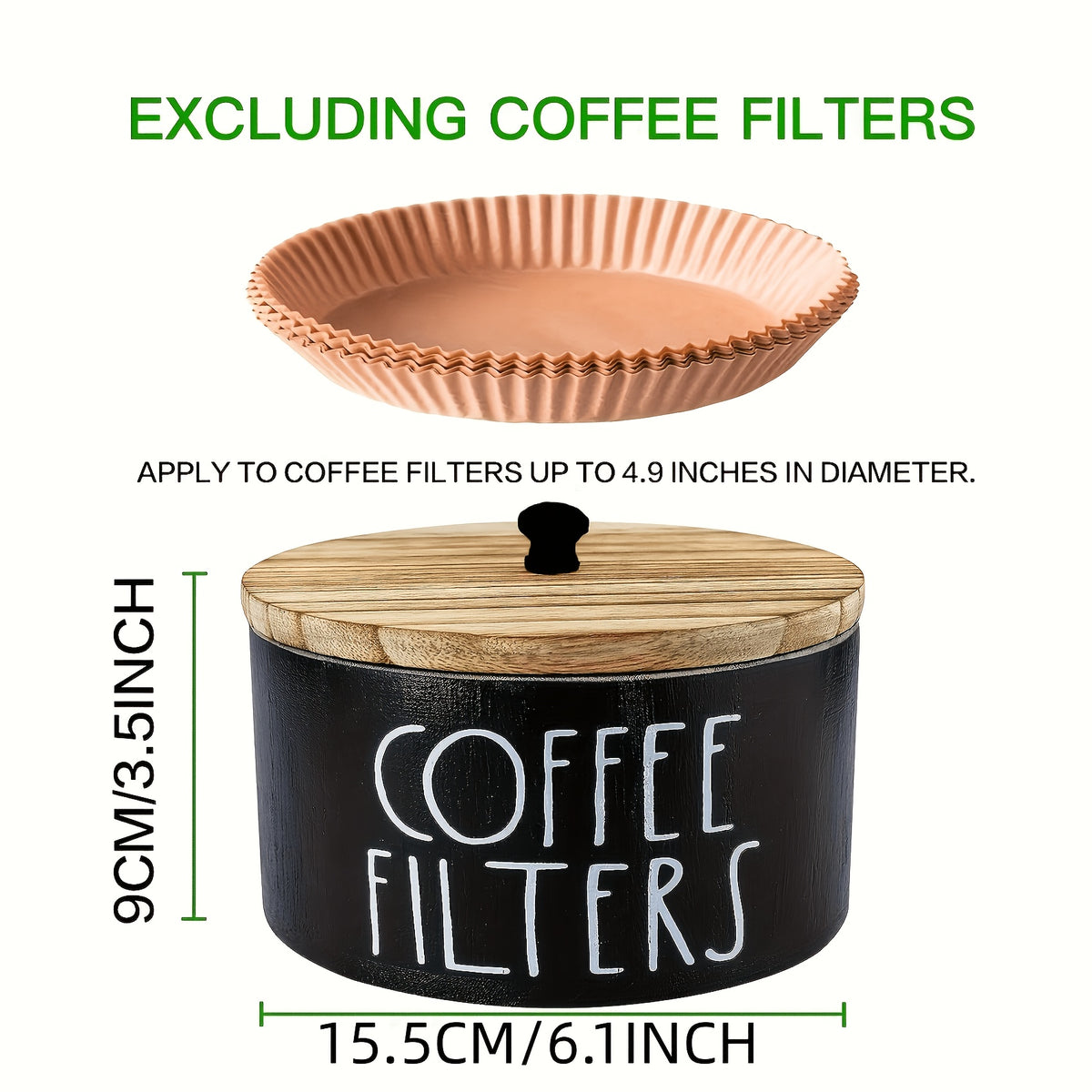 Rustic Wooden Coffee Filter Holder with Lid – Countertop Storage Container for Coffee Filters & Accessories, Kitchen Decor Organizer