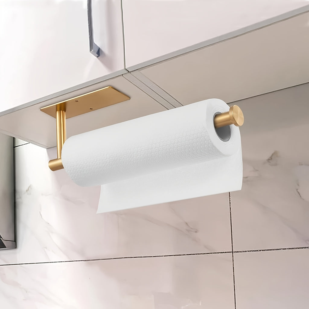 Paper Towel Holder Under Cabinet – SUS304 Stainless Steel Wall Mount Kitchen Towel Rack, Adhesive or Screw Install, Bathroom Towel Bar for Kitchen and Bath