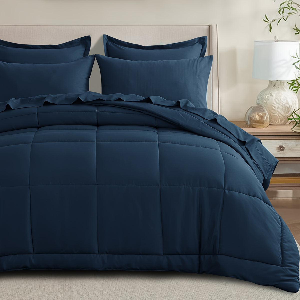 Bed in a Bag Queen 7 Piece Fluffy Comforter Set – Ultra-Soft Microfiber Bedding with Comforter, Fitted Sheet, Flat Sheet & 4 Pillowcases, Hypoallergenic Breathable All Season Bedding Gift for Her