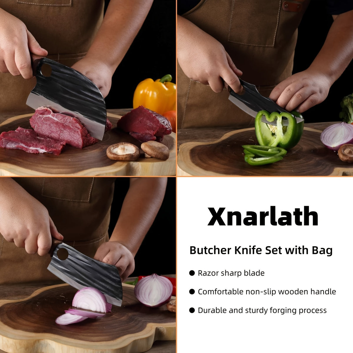 Viking-Inspired Hand-Forged Butcher Knife Set with Carrying Case - High Carbon Steel Cleaver Boning and Vegetable Knife Set for BBQ Camping and Meat Preparation