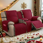 Loveseat Recliner Cover with Center Console – 4-Piece Set 100% Waterproof Dual Recliner Slipcover with Straps, Split Reclining Sofa Protector for Pets & Kids, Living Room Furniture Cover