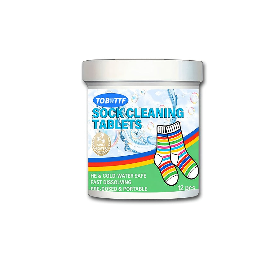 Sock Cleaning Tablets 12pcs Deep-Penetrating Laundry Soak Tabs for Dirty Socks Removes Sweat Stains & Odors No Scrubbing Needed Citric Acid Formula