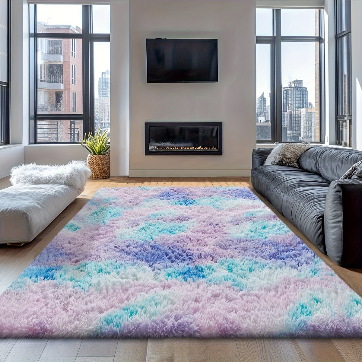 Velvet Shag Area Rug with Non-Slip Backing – Super Soft Plush Indoor Carpet for Living Room, Bedroom & Kitchen, Tie-Dye & Solid Colors, 5 Sizes