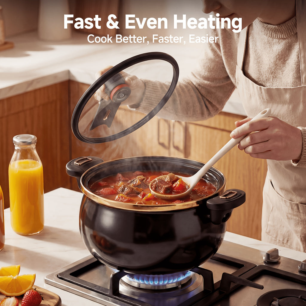 Non-Stick Soup Pot 8.45QT Large Capacity with Twist-Lock Handle Induction Gas Open Fire Universal Stew Pot for Home Restaurant Hotel Black