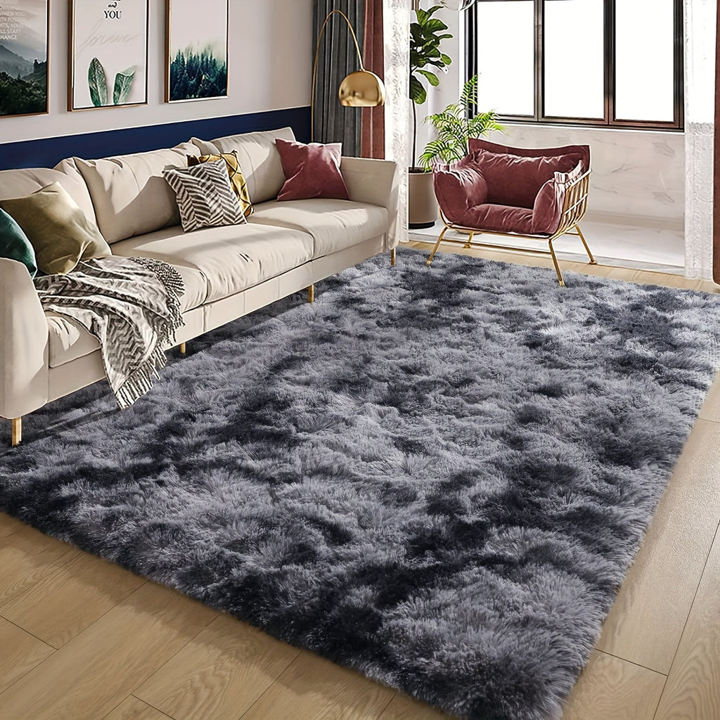 Fluffy Shag Area Rug for Living Room Bedroom - Super Soft Plush Faux Fur Carpet, Thick Shaggy Indoor Rug, Gray & Tie-Dye, 4 Sizes