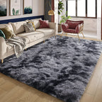 Fluffy Shag Area Rug for Living Room Bedroom - Super Soft Plush Faux Fur Carpet, Thick Shaggy Indoor Rug, Gray & Tie-Dye, 4 Sizes