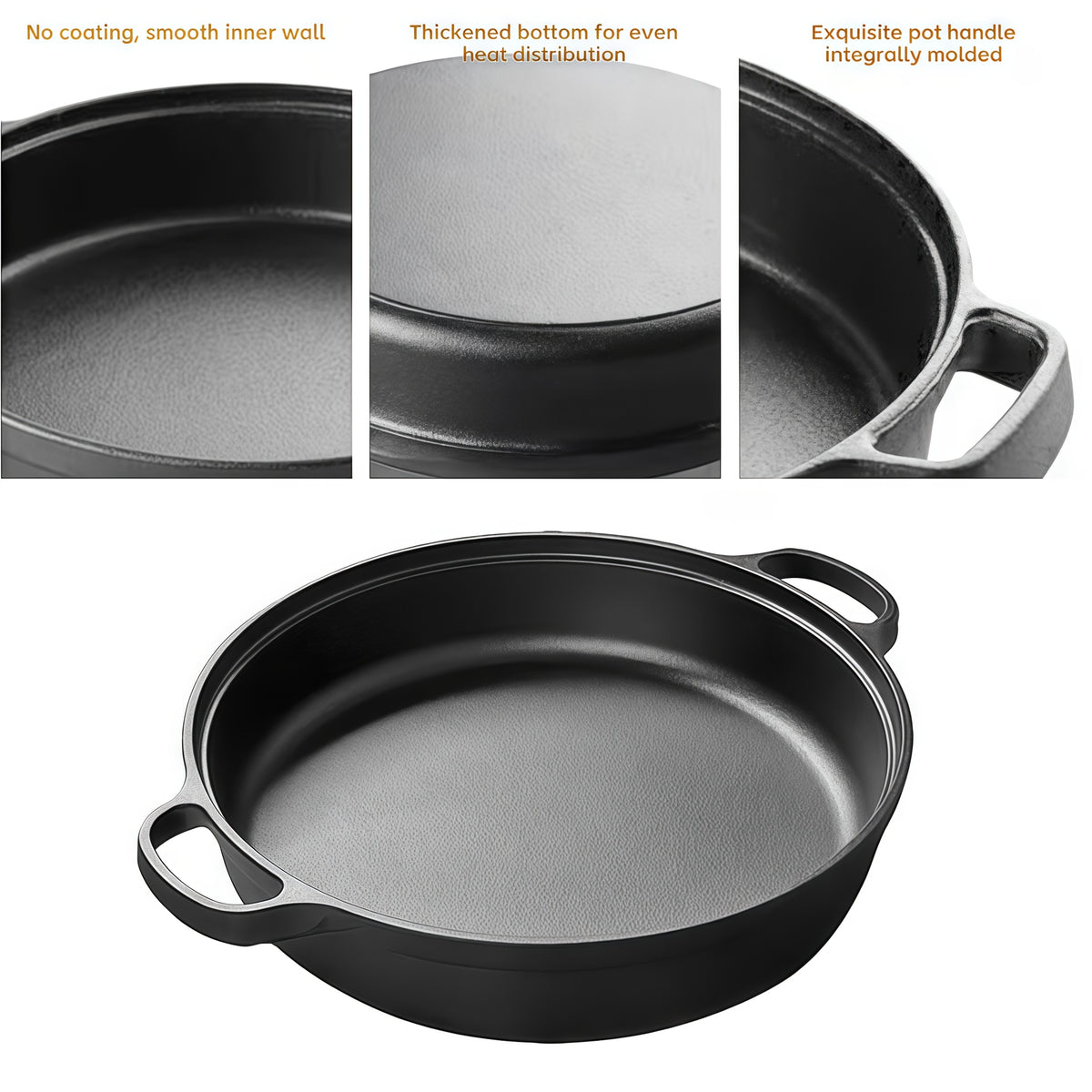 Deep Cast Iron Skillet 8.66 Inch with 2 Handles and Wooden Shovel Flat Bottom Frying Pan Oven Stovetop Grill Campfire Safe for Steak Bread Pizza Camping