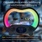 RGB Night Light 6 in 1 Wireless Speaker Alarm Clock Wireless Charging Phone Watch Temperature Display Bedroom Teen Gift Halloween Christmas Decor Black White