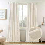 Linen Blackout Curtains 2 Panels – 100% Light Blocking Farmhouse Thermal Insulated Drapes, Rod Pocket Back Tab Ring Clips, Machine Washable, Living Room Bedroom, 9 Colors Multiple Sizes