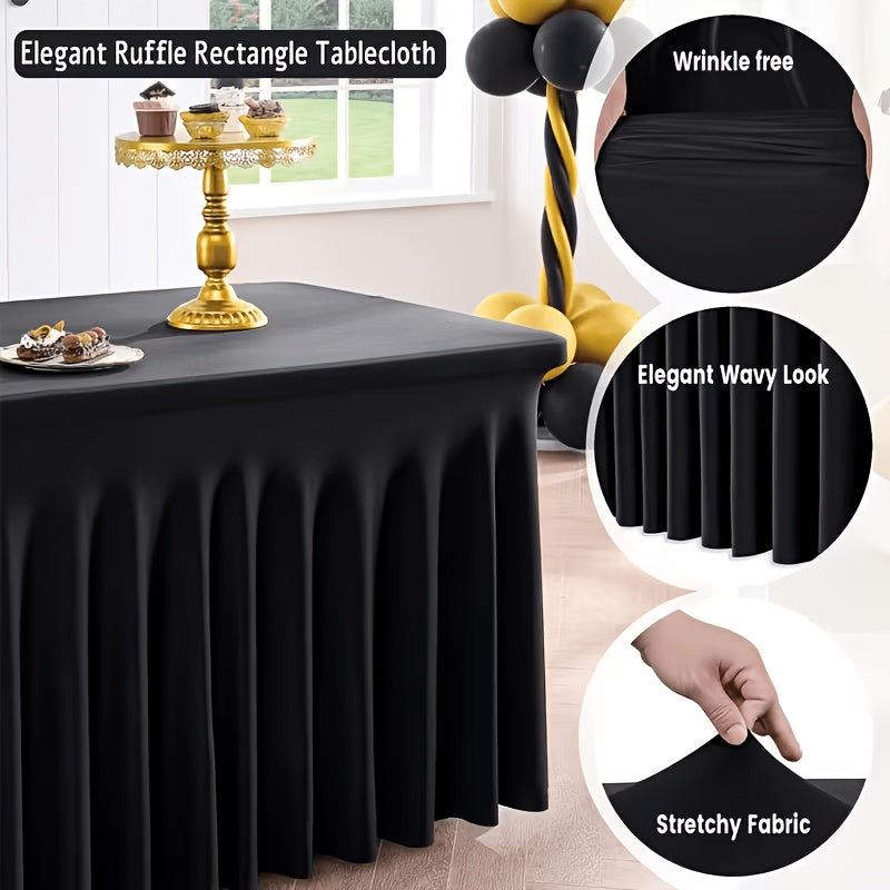 Rectangle Tablecloth with Skirt Wrinkle-Resistant Table Cover for Weddings Birthdays Graduations Black White Red 1 2 4 8 Pcs
