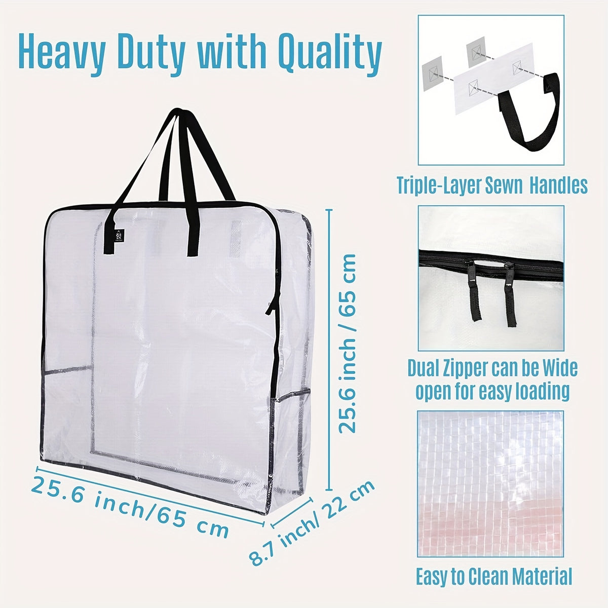 Extra Large Clear Storage Bags with Zipper & Heavy-Duty Handles – 30-Inch Transparent Organizer Bags for Christmas Decorations, Wreaths, Garlands, Clothes, Blankets & Moving, Set of 2 or 4