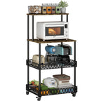 4-Tier Kitchen Microwave Oven Stand with Wheels – Vertical Baking & Bread Storage Rack for Kitchen & Dining Room | Rolling Floor-Standing Shelving