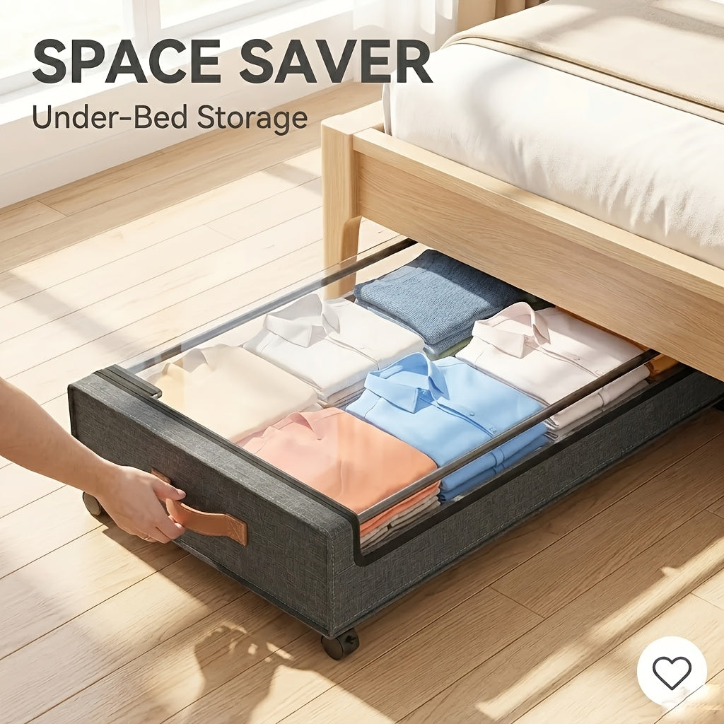 Wheeled Under-Bed Storage Box | Metal Rolling Drawer Organizer for Clothes, Shoes, Blankets & Bedding – Black & Gray, 1PC or 2PC Set