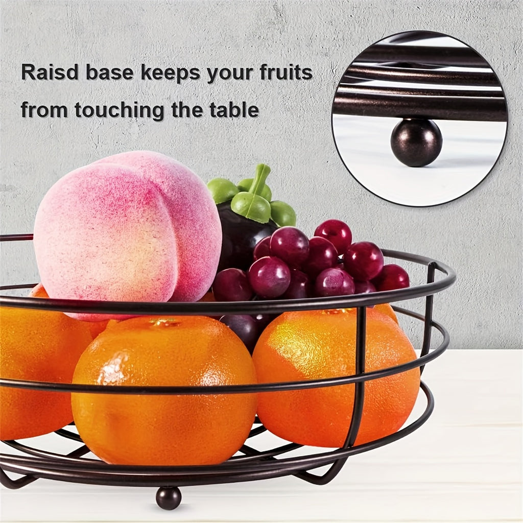 2-Tier Countertop Fruit & Vegetable Basket Bowl Rack with Banana Hooks – Space-Saving Kitchen Storage for Fruits, Vegetables, Bread & Snacks