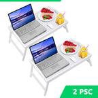 Bamboo Breakfast Tray with Folding Legs 19.5x12 Inch Lap Food Tray with Handle for Bed Sofa Eating Working Drawing Natural Black White Pack of 1 or 2