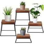 Set of 4 Square Wooden Cake Stands with Metal Wire Bases – Dessert Display Stands for Cupcakes, Appetizers & Party Serving