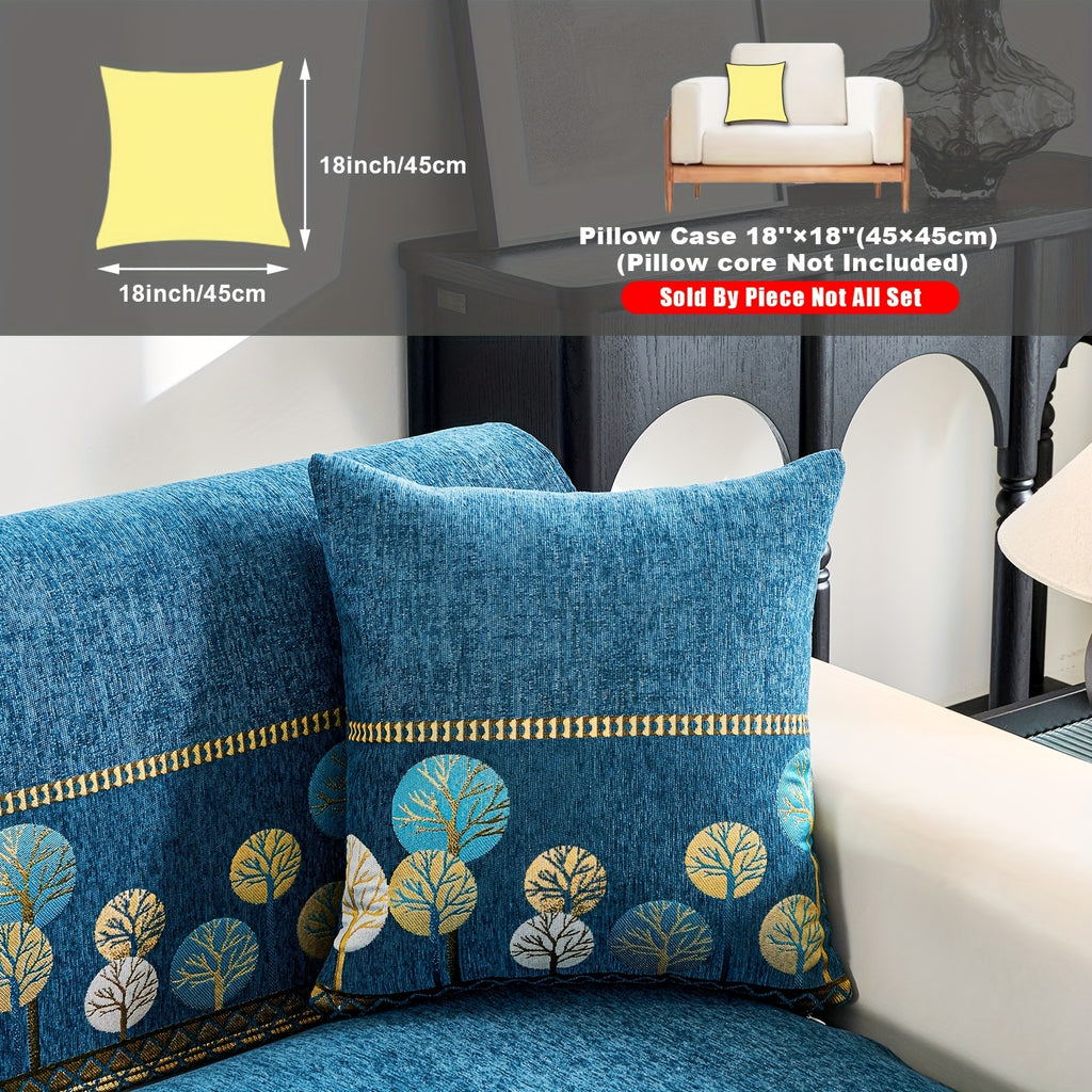 Bohemian Chenille Sofa Cover Tree Embroidery Print Thick Non-Slip Pet Friendly One-Piece Couch Protector Armchair Loveseat 3 4 Seater