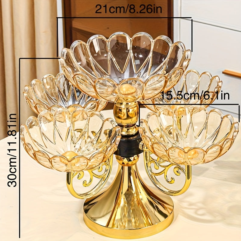 5-Tier Rotating Crystal Fruit Plate Set Luxury Round Snack Candy Bowl for Living Room Coffee Table – Elegant European Serveware Home Decor