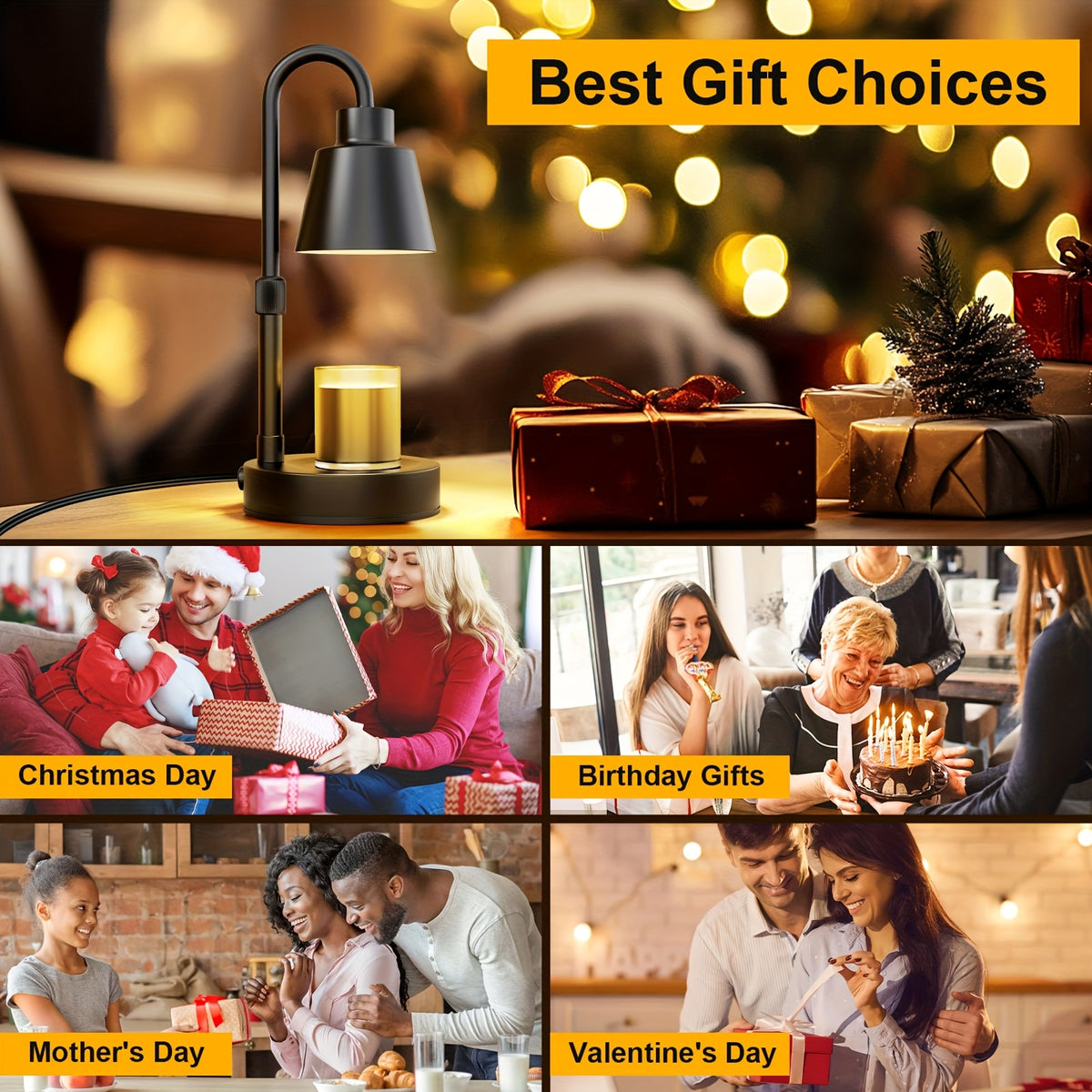 Metal Adjustable Candle Warmer Lamp with Timer – Height Adjustable Wax Melt Warmer for Jar Candles, Flameless Home & Bedroom Decor, Housewarming & Birthday Gift for Moms (Bulb Not Included)