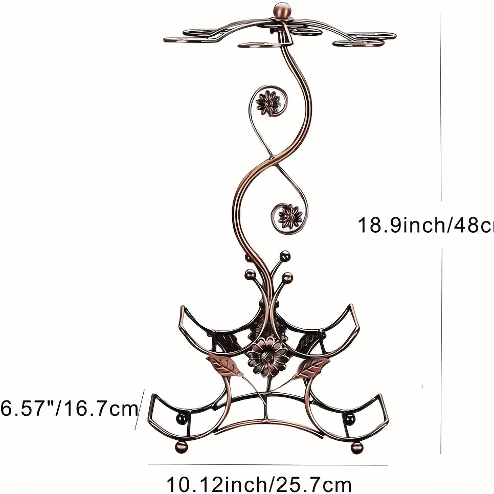 Countertop Wine Rack with Wine Glass Holder Holds 4 Bottles and 6 Glasses Iron Retro Bar Organizer for Kitchen Home Bar Pantry Dining Room