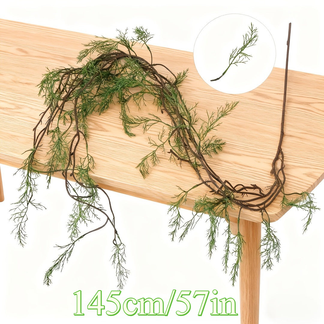 57-Inch Artificial Vine Branches – Simulated Moss Faux Greenery Twigs with Leaves for Wall-Mounted Home Decor, Wedding Arrangements & Botanical Display