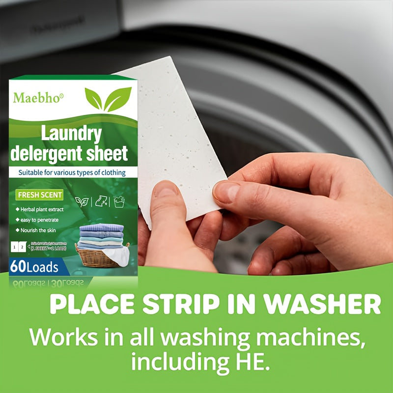 Hypoallergenic Laundry Detergent Sheets 60 Loads Fresh Scent – Liquidless Stain & Odor Remover Sheets, Travel-Size, Works in Hot & Cold Cycles, Eco-Friendly No Plastic Jug