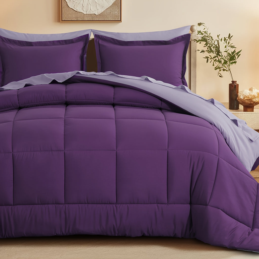 Bed in a Bag Queen 7 Piece Fluffy Comforter Set – Ultra-Soft Microfiber Bedding with Comforter, Fitted Sheet, Flat Sheet & 4 Pillowcases, Hypoallergenic Breathable All Season Bedding Gift for Her