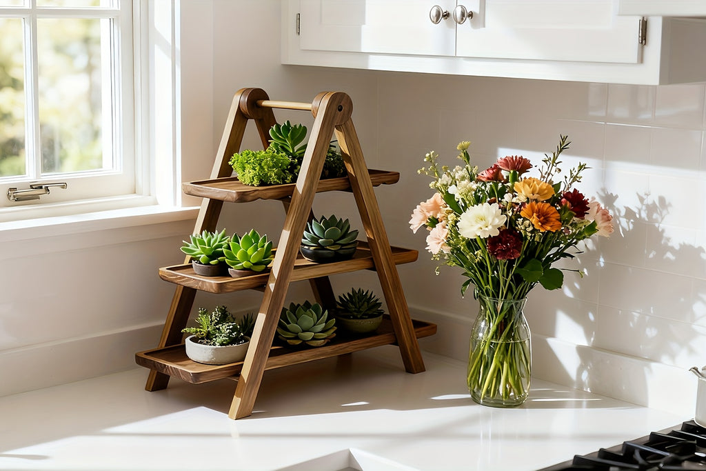 3 Tier Wood Dessert Stand Foldable Natural A-Frame Tray for Wedding Party Home Hotel Restaurant Event Cupcake Cake Display Sturdy Serving Stand