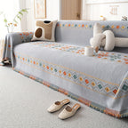 Chenille Boho Sofa Cover with Embroidered Detail – Machine Washable Slipcover for 1 2 3 4 Seater Sectional Couches, Extra Large Sizes, No Padding, 4 Colors