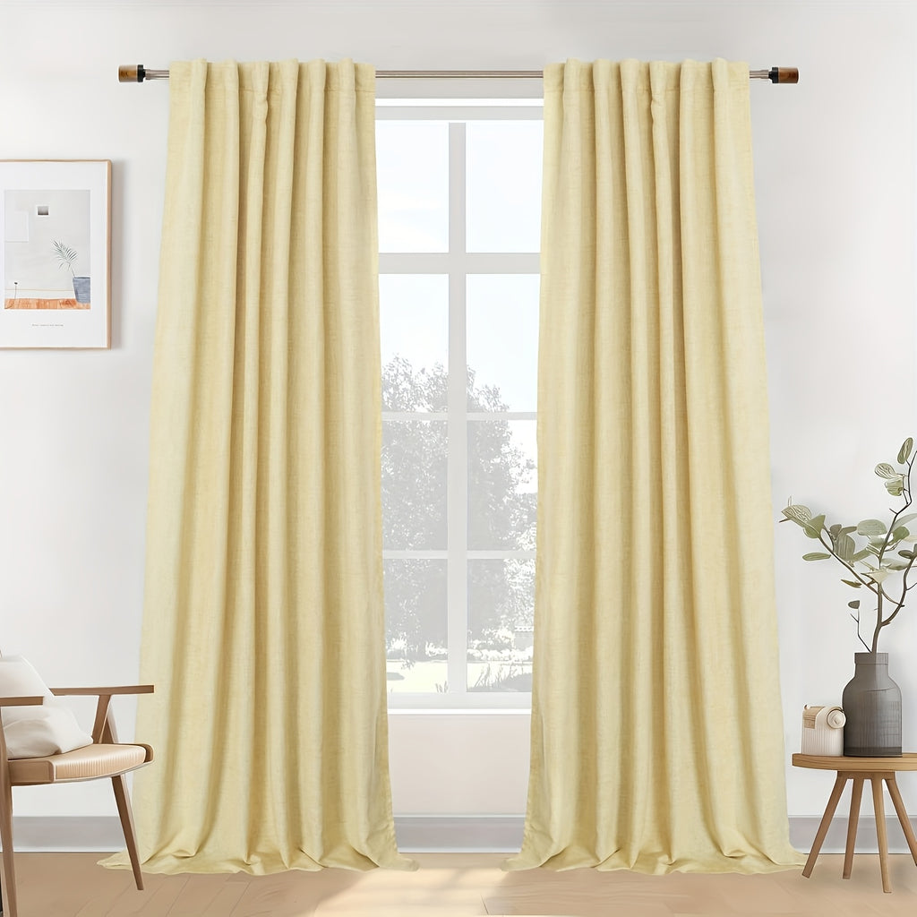 Linen Blackout Curtains 2 Panels – 100% Light Blocking Farmhouse Thermal Insulated Drapes, Rod Pocket Back Tab Ring Clips, Machine Washable, Living Room Bedroom, 9 Colors Multiple Sizes