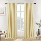 Linen Blackout Curtains 2 Panels – 100% Light Blocking Farmhouse Thermal Insulated Drapes, Rod Pocket Back Tab Ring Clips, Machine Washable, Living Room Bedroom, 9 Colors Multiple Sizes