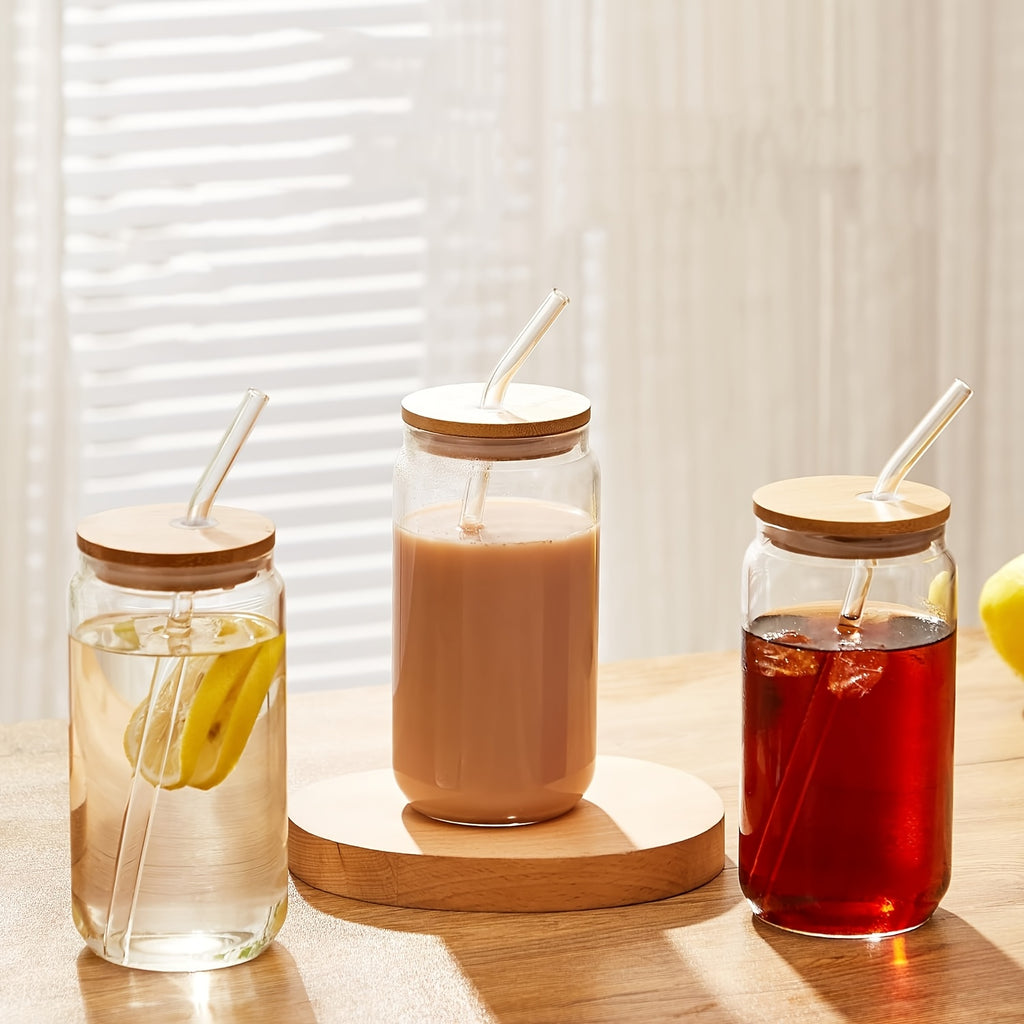 Can Shaped Glass Cups Set 18.6oz 550ml with Lids Straws & Cleaning Brush - Iced Coffee Boba Tea Smoothie Cola Drinking Glasses Gift for Women Men Girls | Nuvia Haven