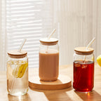 Can Shaped Glass Cups Set 18.6oz 550ml with Lids Straws & Cleaning Brush - Iced Coffee Boba Tea Smoothie Cola Drinking Glasses Gift for Women Men Girls | Nuvia Haven