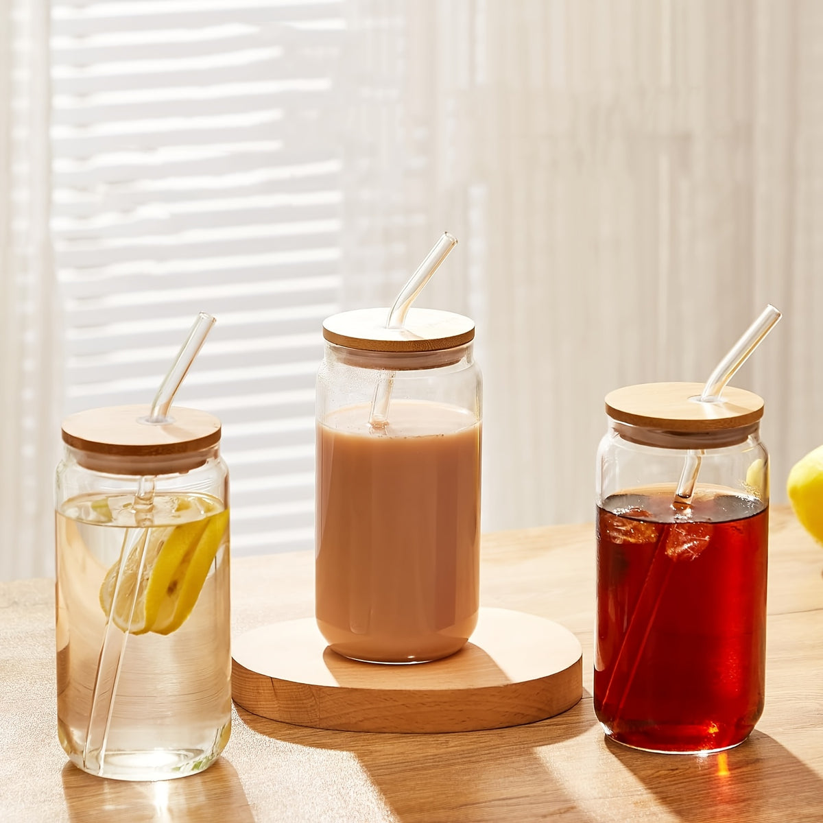Can Shaped Glass Cups Set 18.6oz 550ml with Lids Straws & Cleaning Brush - Iced Coffee Boba Tea Smoothie Cola Drinking Glasses Gift for Women Men Girls | Nuvia Haven