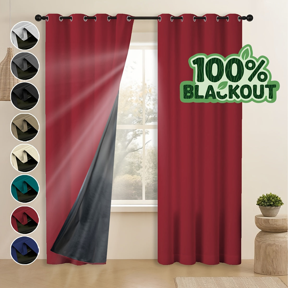 Grommet Blackout Curtains 2 Panels 100% Polyester for Bedroom, Living Room & Dining – Stainless Steel Rings, Black Backing, 8 Colors & 9 Sizes