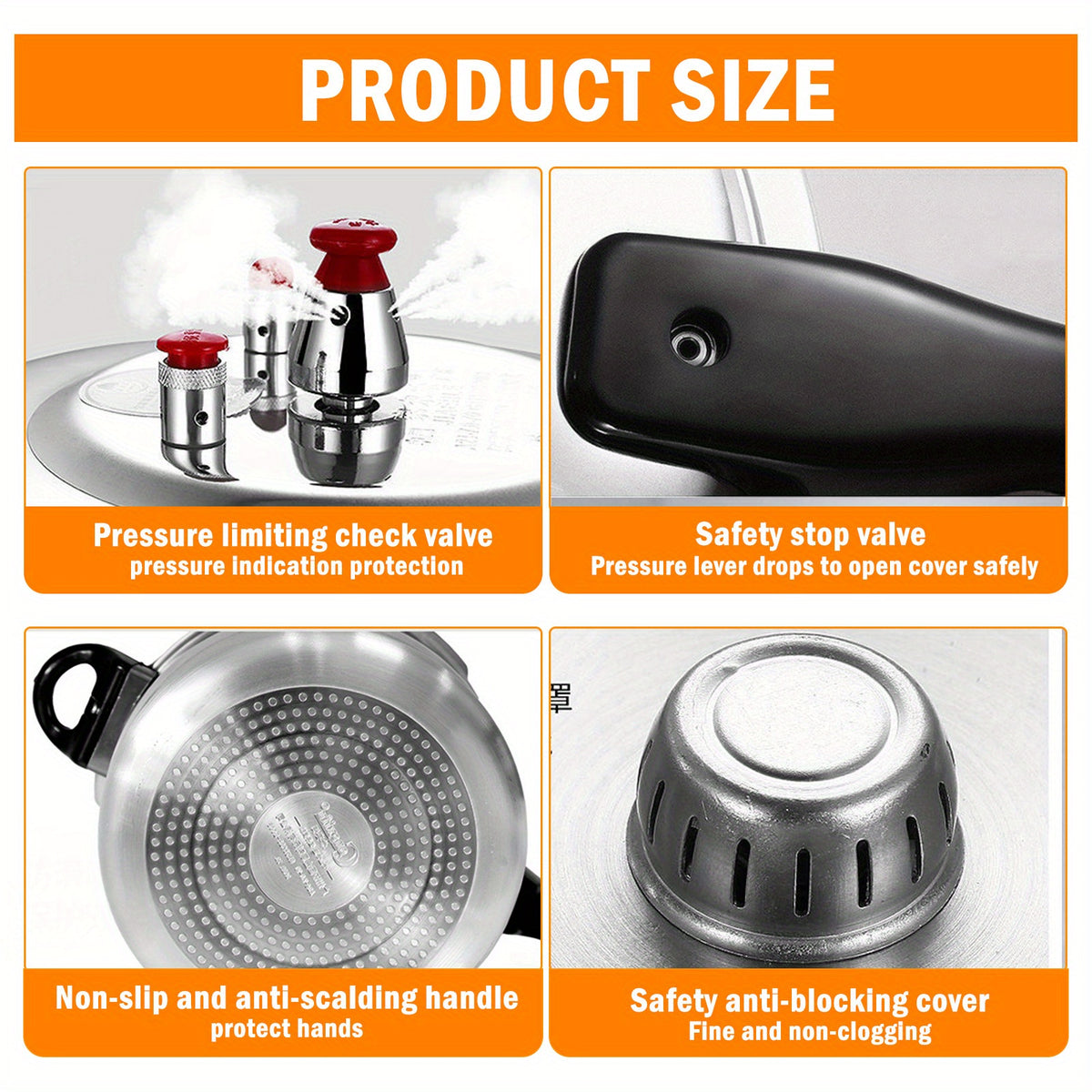 Stainless Steel Stovetop Pressure Cooker with Lid & Steamer Rack Multi-Function for Stewing Rice Sterilization Gas Stove Compatible Fast Safe Cooking