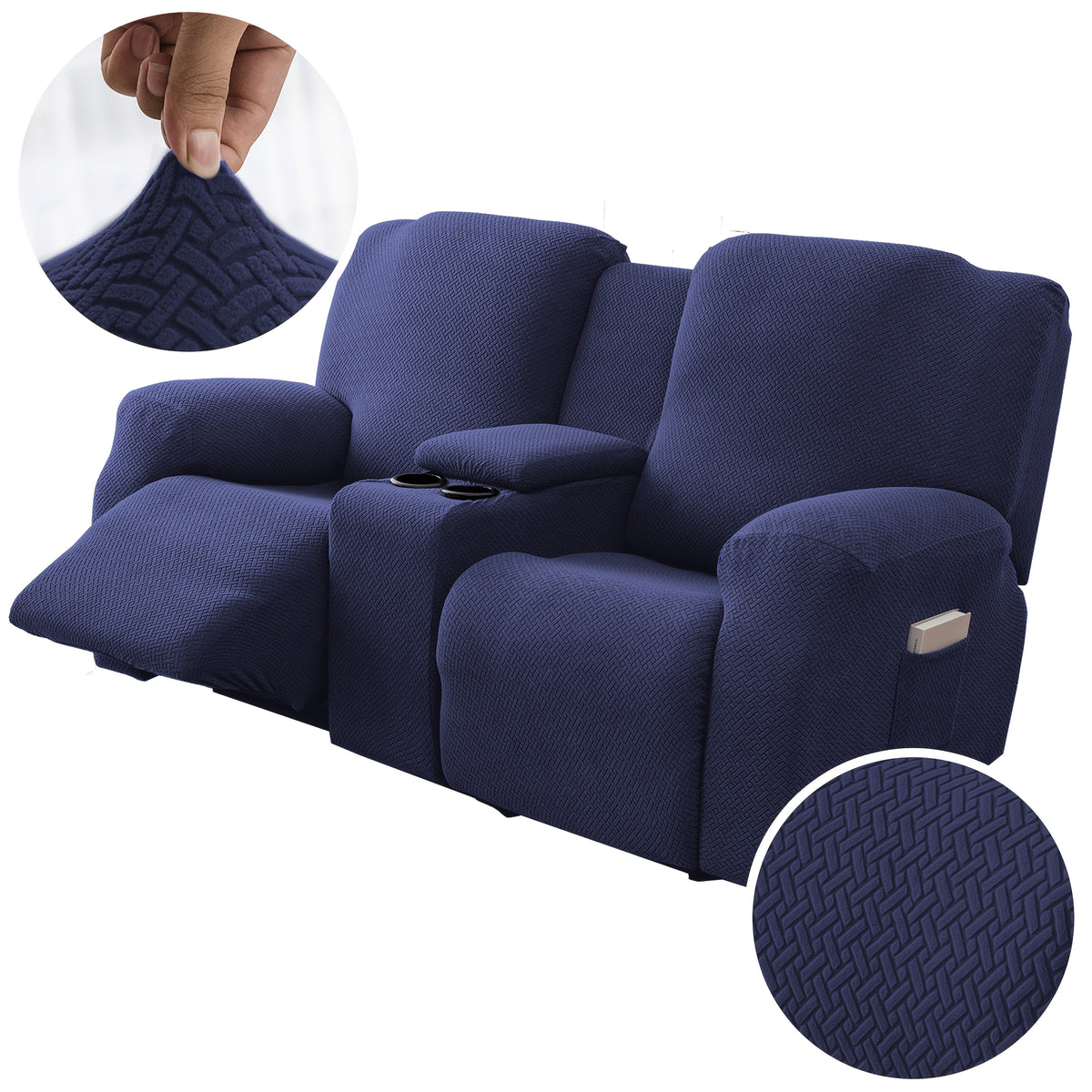 Sofa Cover Recliner 2 Seater – High Elastic Washable Velvet Slipcover with Side Pocket, Non-Slip Furniture Protector for Living Room & Bedroom