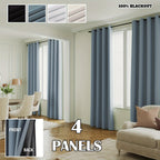 100% Blackout Window Curtains - 4 Panels, Full Light Blocking, Thermal Insulated Drapes with Black Liner | Soft Brushed Fabric