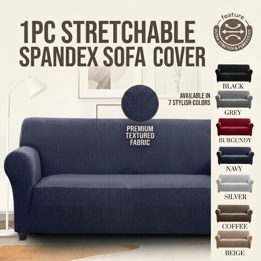 Elastic Stretch Sofa Cover Spandex – Non-Slip Couch Slipcover, Pet-Friendly, Machine Washable, All-Season, 7 Colors, 1/2/3 Seater, Living Room Bedroom Office Home Decor