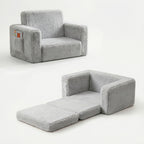 Kids Sofa Chair 2-in-1 Convertible Recliner – Soft Plush Velvet with Storage Pocket & Armrest Pockets, Folding Lounge Chair for Boys & Girls | Pink, Grey & White