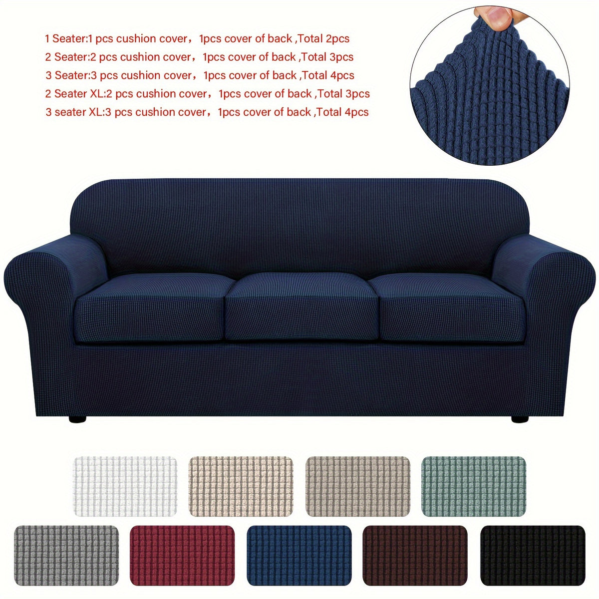 Grid Pattern Elastic Sofa Cover – Anti-Slip Full Coverage Stretchable Sofa Protector Machine Washable Classic Design for Living Room Bedroom Office