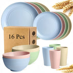 16 or 32pcs Wheat Straw Dinnerware Set Plates and Bowls Microwave Dishwasher Safe Durable Plastic Tableware for 8 – Party Gifts Multiple Colors