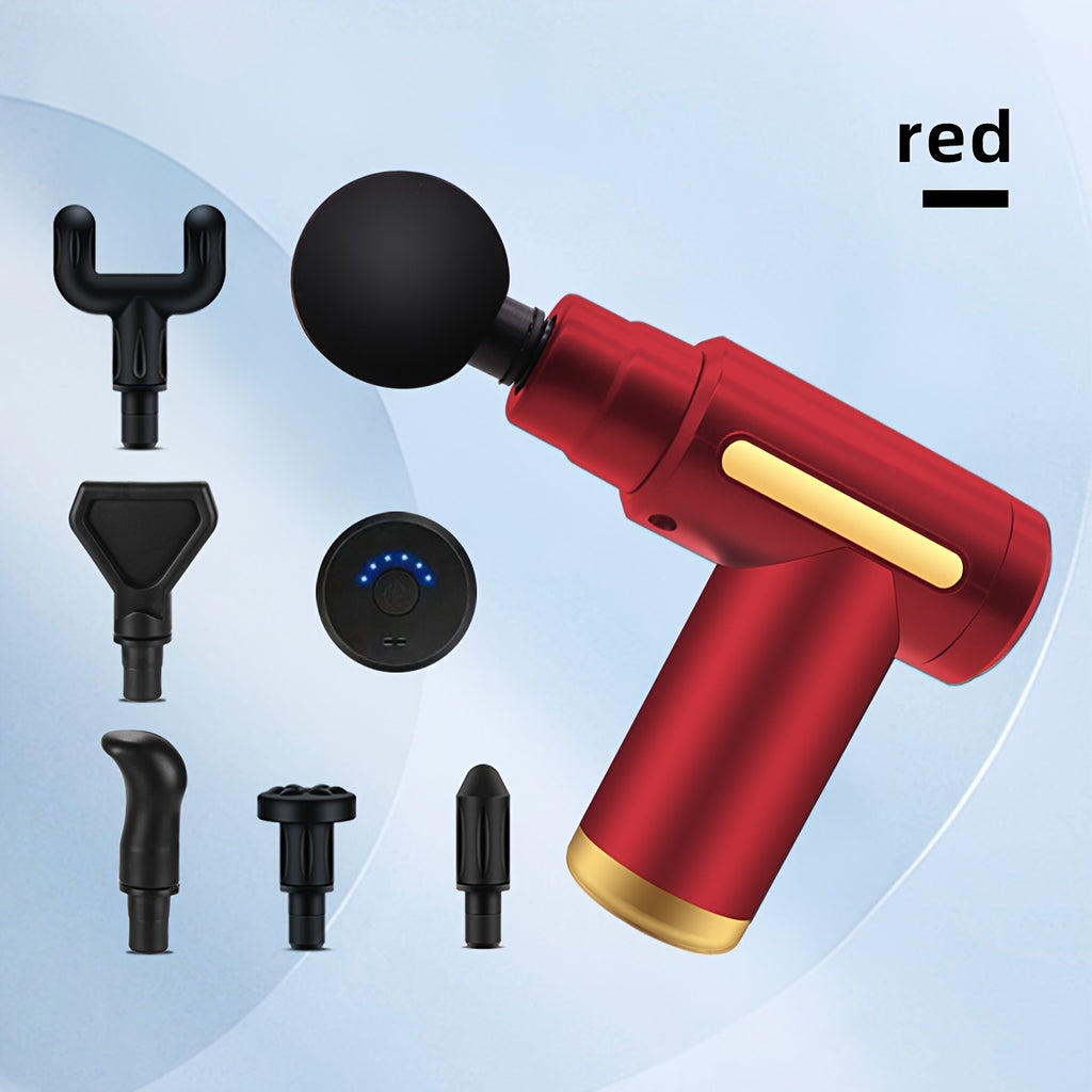 Mini Massage Gun LED Touch Screen 6 Massage Heads Ultra-Quiet Brushless Motor Portable Handheld Muscle Massager for Sports Fitness Recovery Black Gray Red