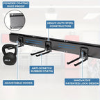 Wall Mount Garage Tool Organizer 48", Heavy Duty Steel Storage Rack with Swivel Lock Hooks, 420lbs Capacity, Holds Brooms, Shovels, Hoses & Garden Tools, Adjustable Pegboard Wall System for Garage & Shed