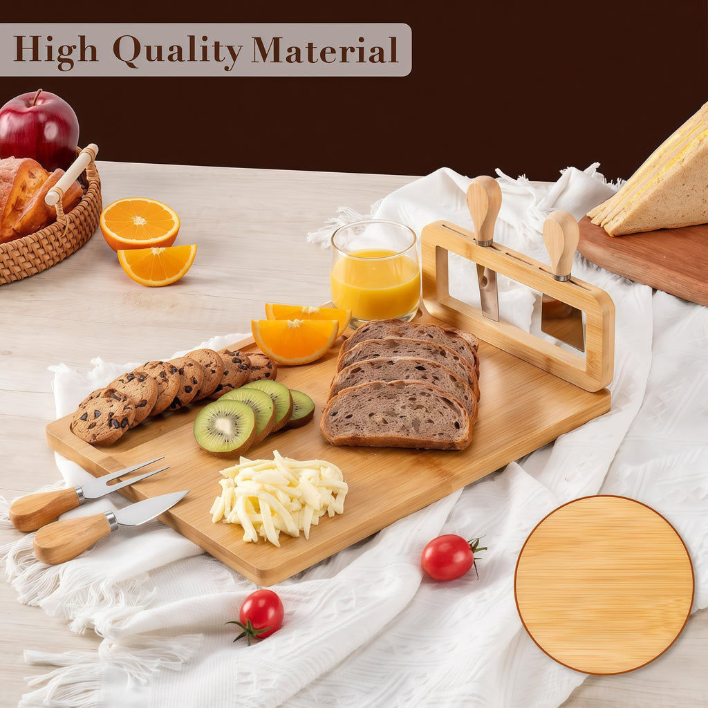 Wood Cheese Board Set with 4 Stainless Steel Knives 14x11 Inch Charcuterie Platter Appetizer Board for Party Wedding Gift Set of 1 or 2