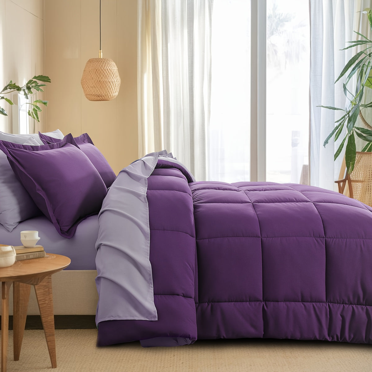 Bed in a Bag Queen 7 Piece Fluffy Comforter Set – Ultra-Soft Microfiber Bedding with Comforter, Fitted Sheet, Flat Sheet & 4 Pillowcases, Hypoallergenic Breathable All Season Bedding Gift for Her