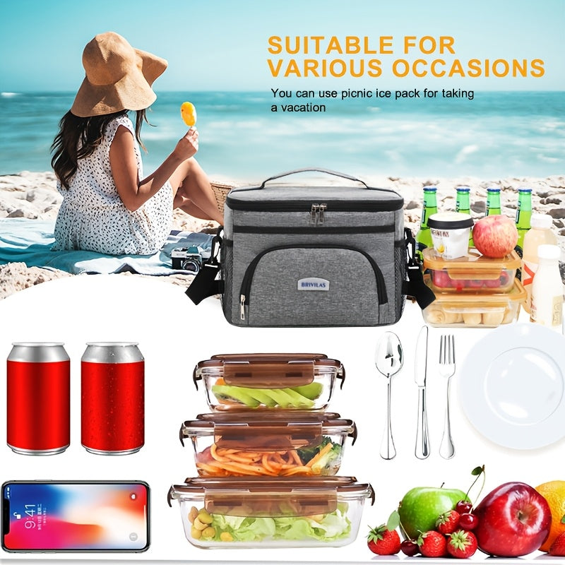 Large Capacity Insulated Lunch Bag Crossbody Shoulder Tote – Reusable Portable Cooler Bag for Work, Picnic, Camping & Travel